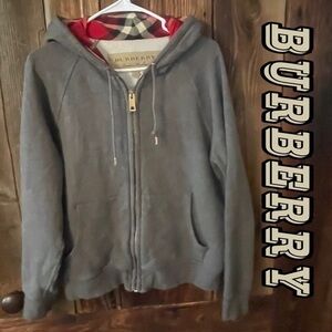 Burberry Men’s Gray Long Sleeve Drawstring Full Zip Hoodie Sz XL COA 🔥 EUC